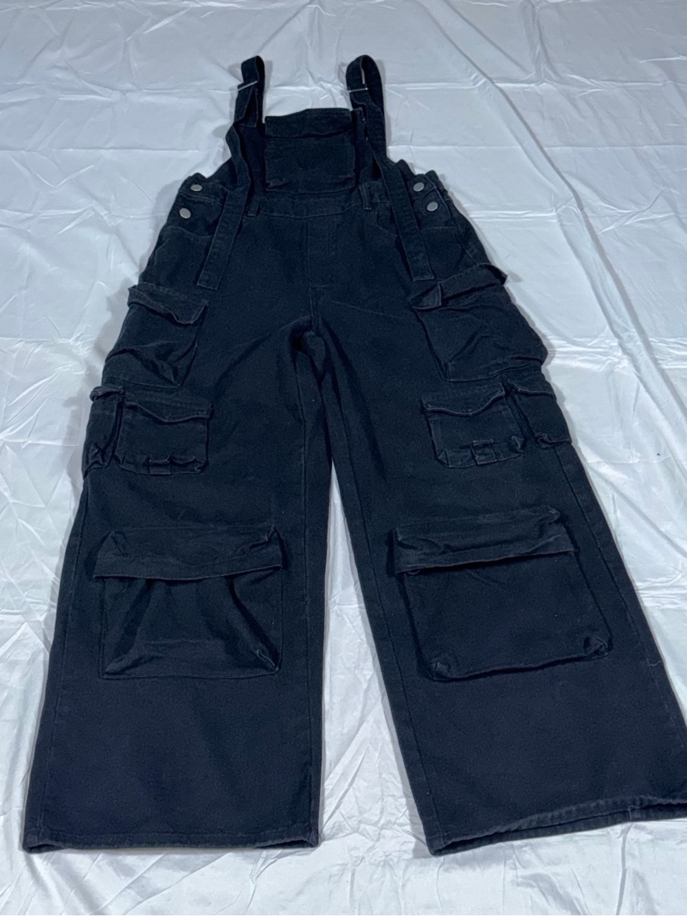 SHEIN Black Cargo Overalls Wide Leg Baggy Multi Pocket Women M/L Streetwear O64